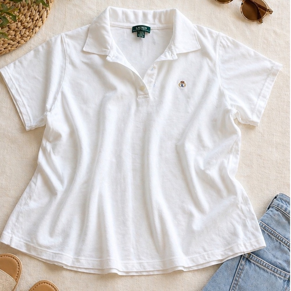 Lauren Ralph Lauren Womens White Cotton Pique Crest Logo Polo Shirt Plus Size 3X